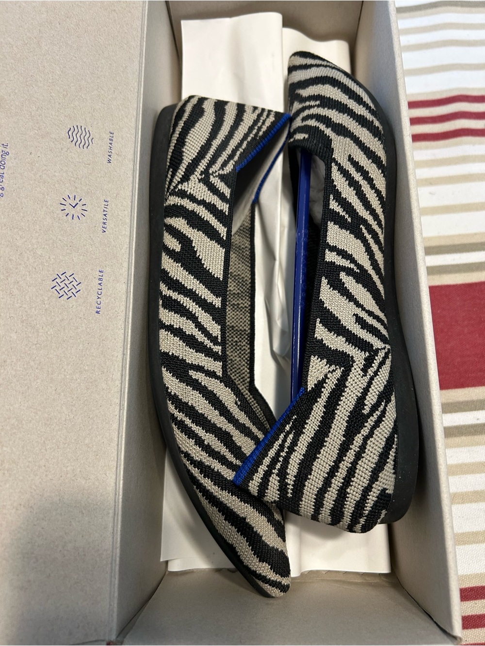 Rothy's Black & Cream Zebra Pointed-Toe Knit Flats - Picture 3 of 9